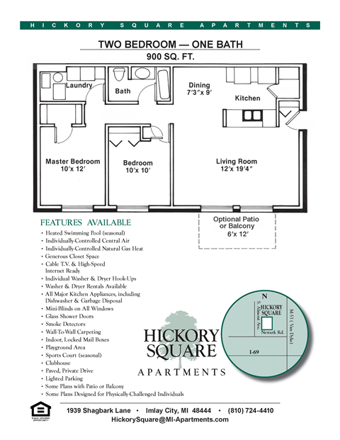 Floor plan for 2 beds, 1 bath, 900 sqft